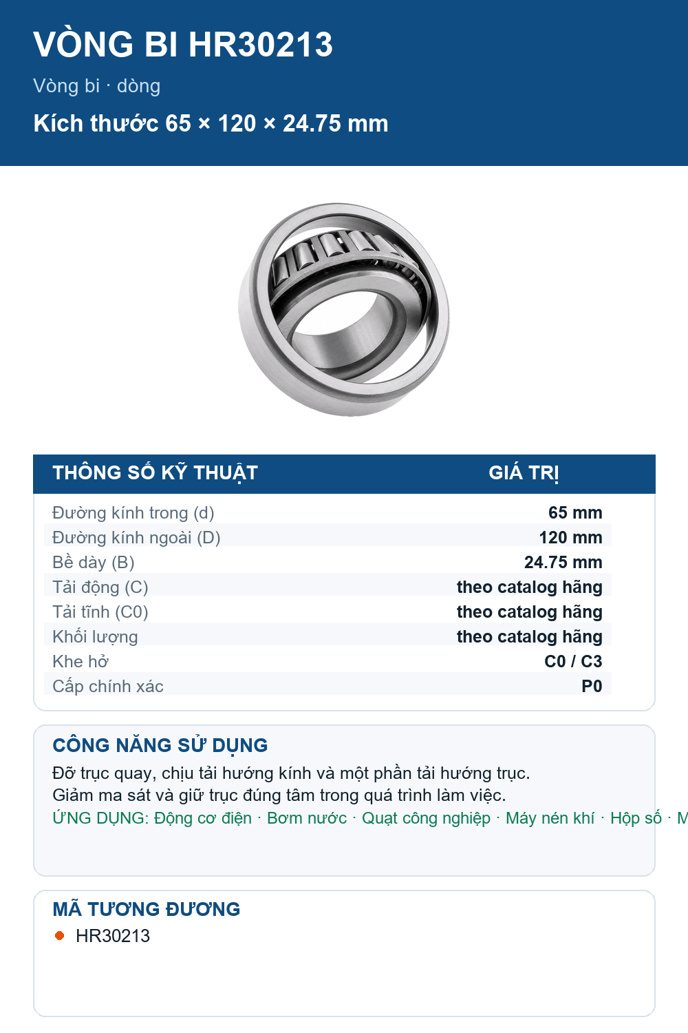 Vòng bi FAG HR30213 65x120x24.75mm — Ảnh thông số (Pinterest)