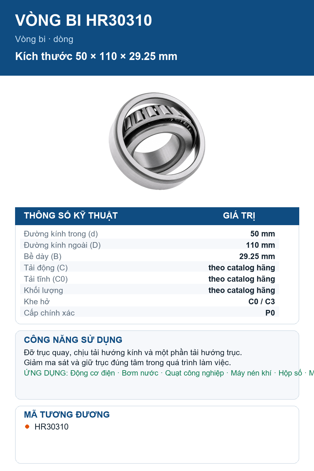 Vòng bi Timken HR30310 50x110x29.25mm — Ảnh thông số (Pinterest)