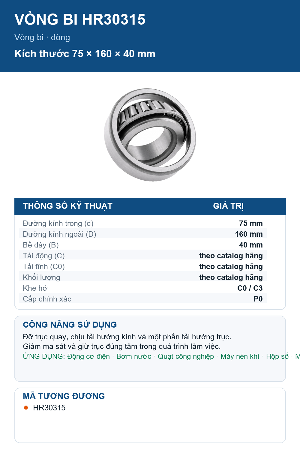 Vòng bi Timken HR30315 75x160x40mm — Ảnh thông số (Pinterest)