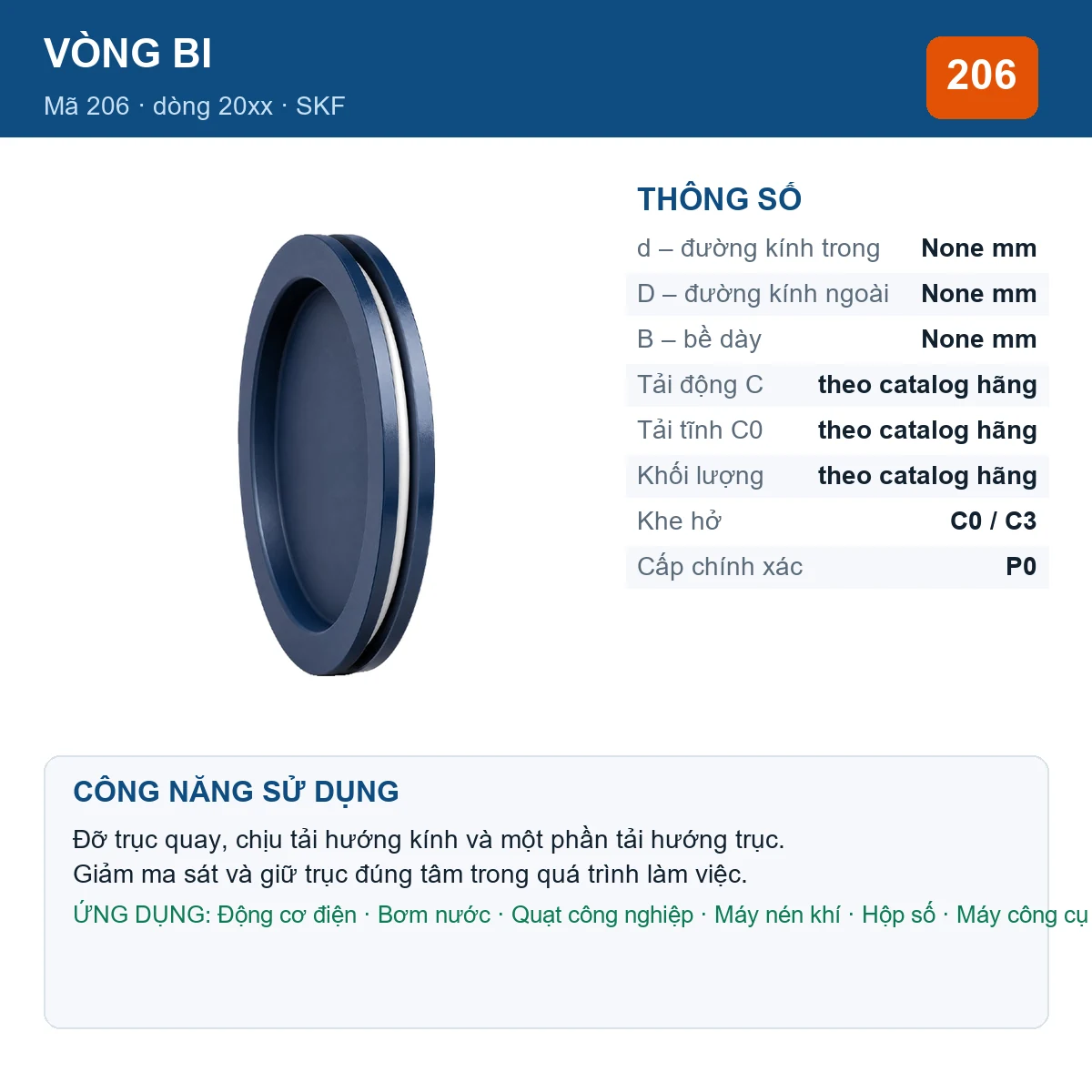 Vòng bi SKF 206 — Ảnh đăng sản phẩm (web)