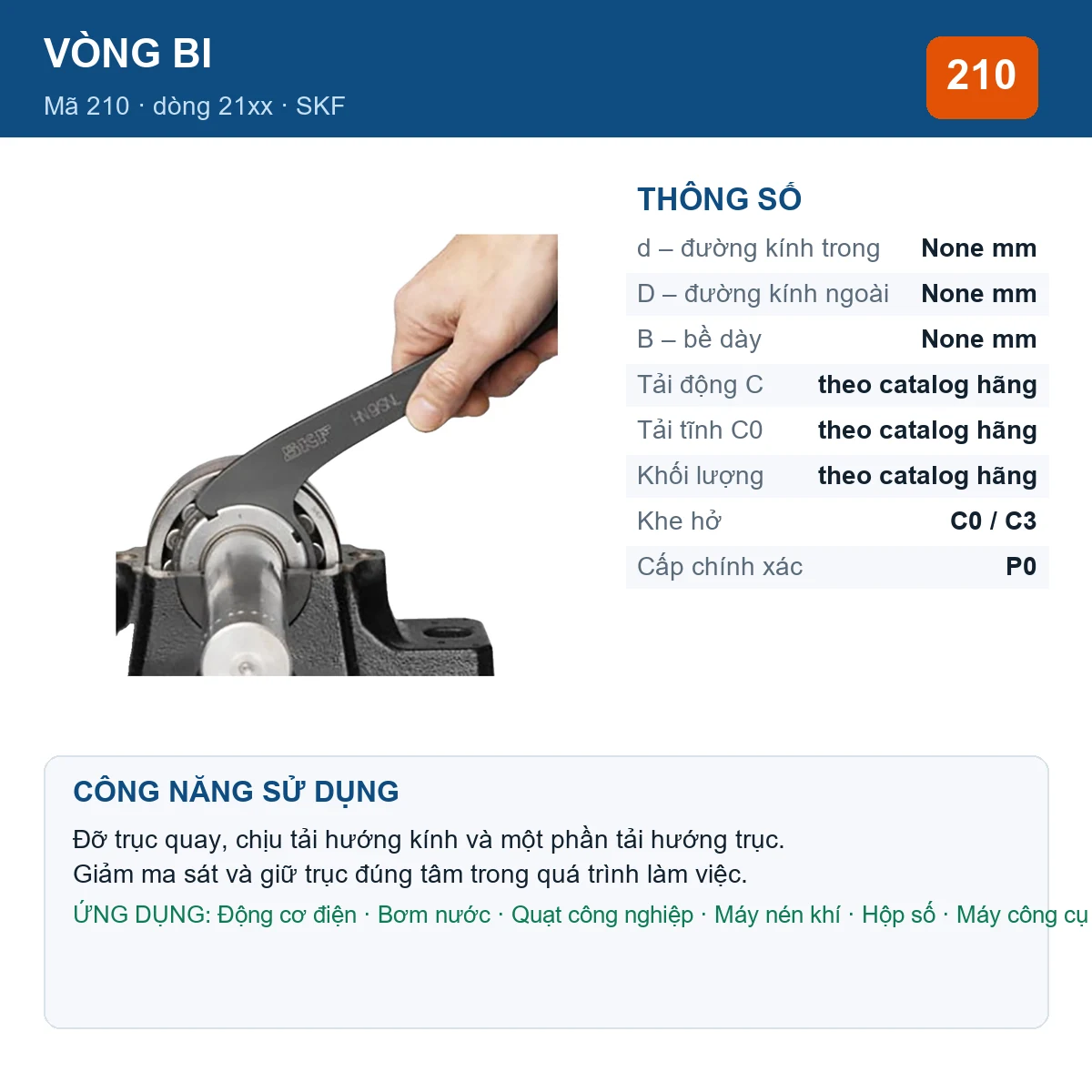 Vòng bi SKF 210 — Ảnh đăng sản phẩm (web)