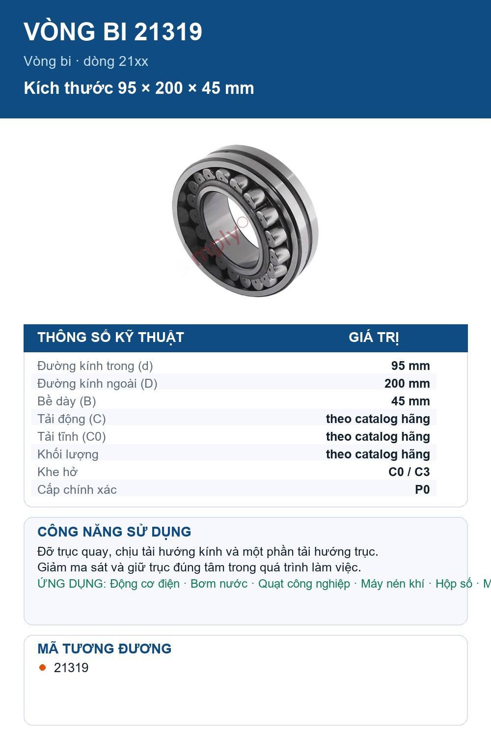 Vòng bi FAG 21319 95x200x45mm — Ảnh thông số (Pinterest)