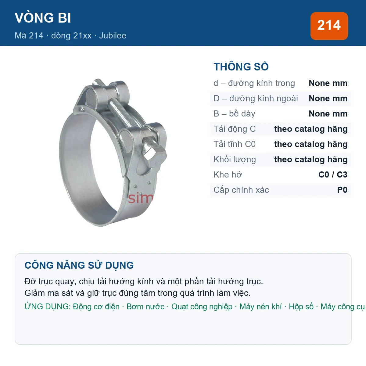 Vòng bi Jubilee 214 — kích thước mm