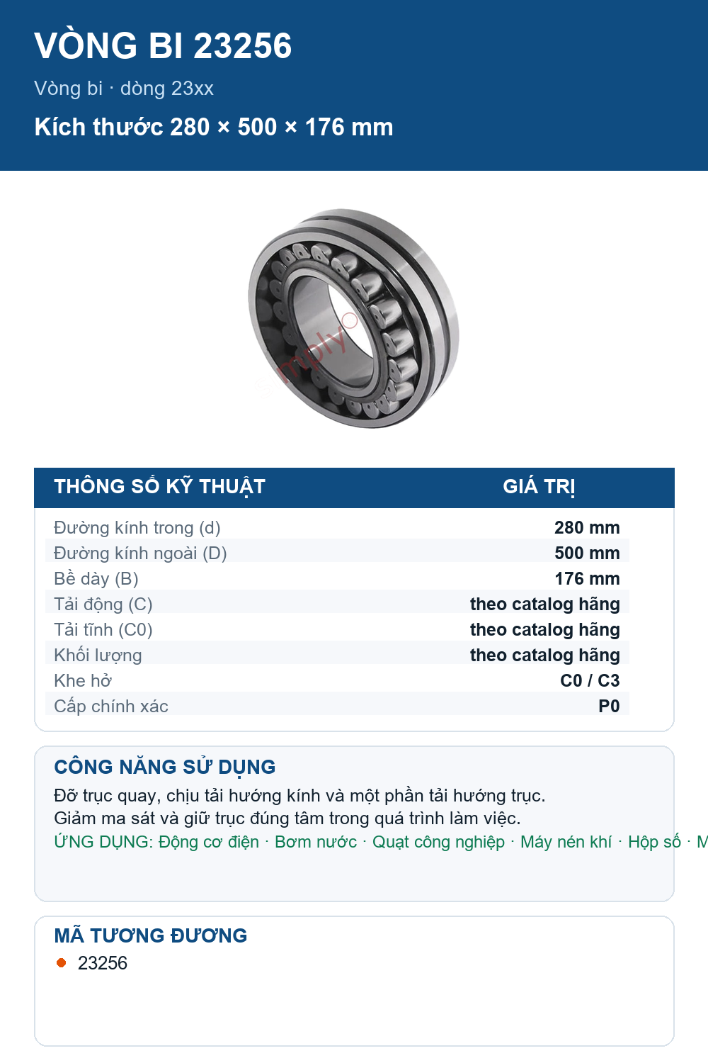 Vòng bi FAG 23256 280x500x176mm — Ảnh thông số (Pinterest)