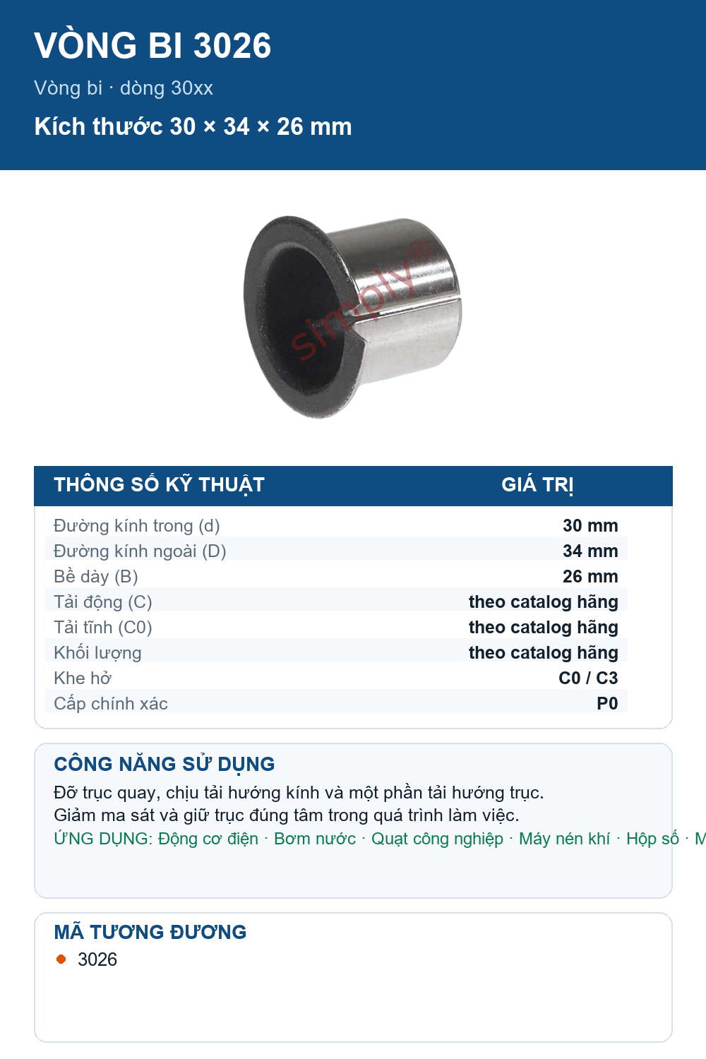 Vòng bi Simply Wrapped Steel Bushes 3026 30x34x26mm — Ảnh thông số (Pinterest)