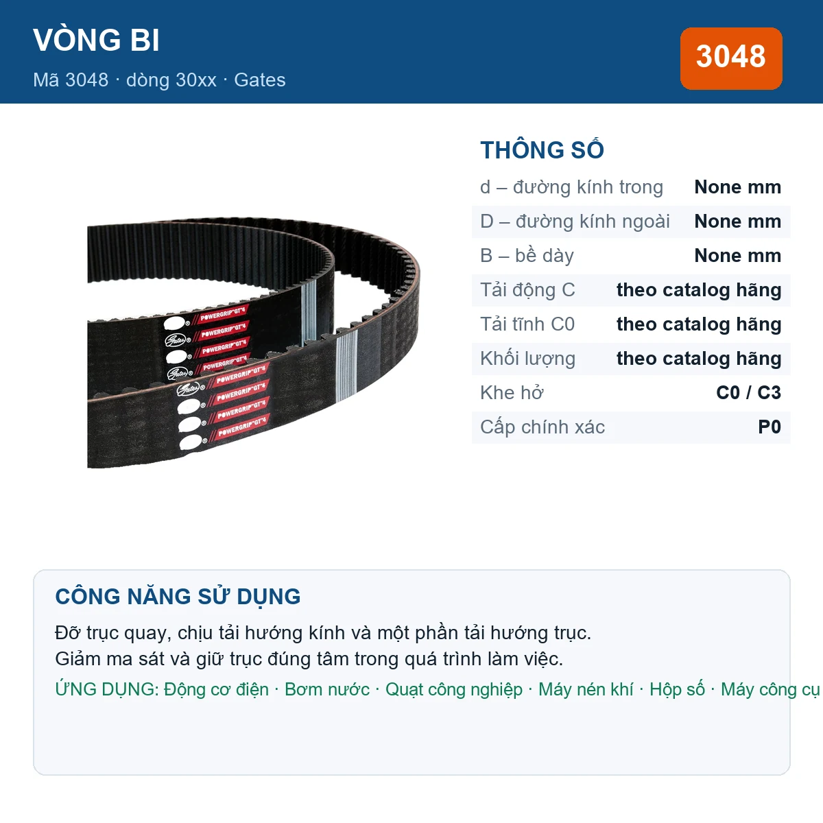 Vòng bi Gates 3048 — Ảnh đăng sản phẩm (web)