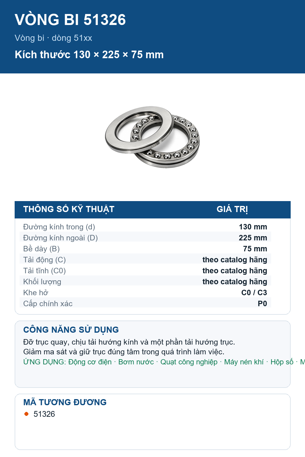 Vòng bi FAG 51326 130x225x75mm — Ảnh thông số (Pinterest)