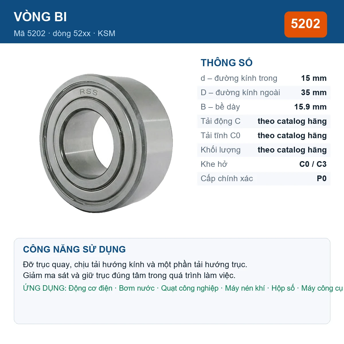 Vòng bi KSM 5202 15x35x15.9mm — Ảnh đăng sản phẩm (web)