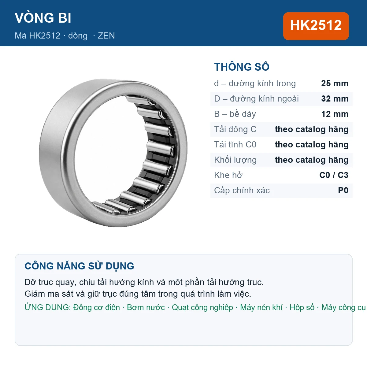 Vòng bi ZEN HK2512 25x32x12mm — Ảnh đăng sản phẩm (web)