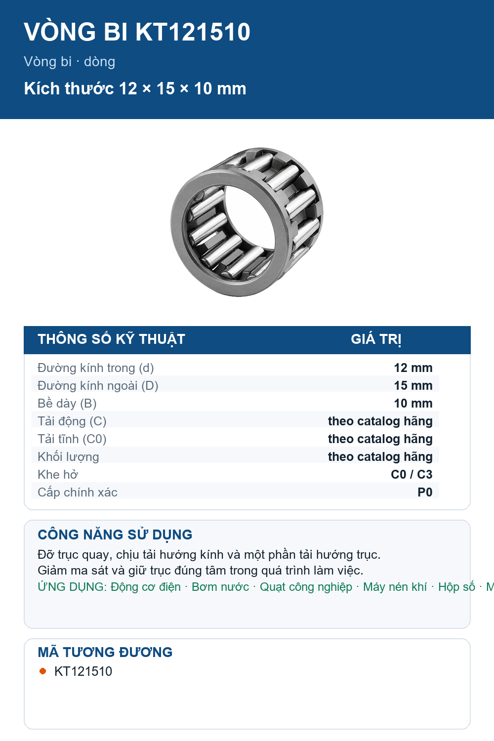 Vòng bi IKO KT121510 12x15x10mm — Ảnh thông số (Pinterest)
