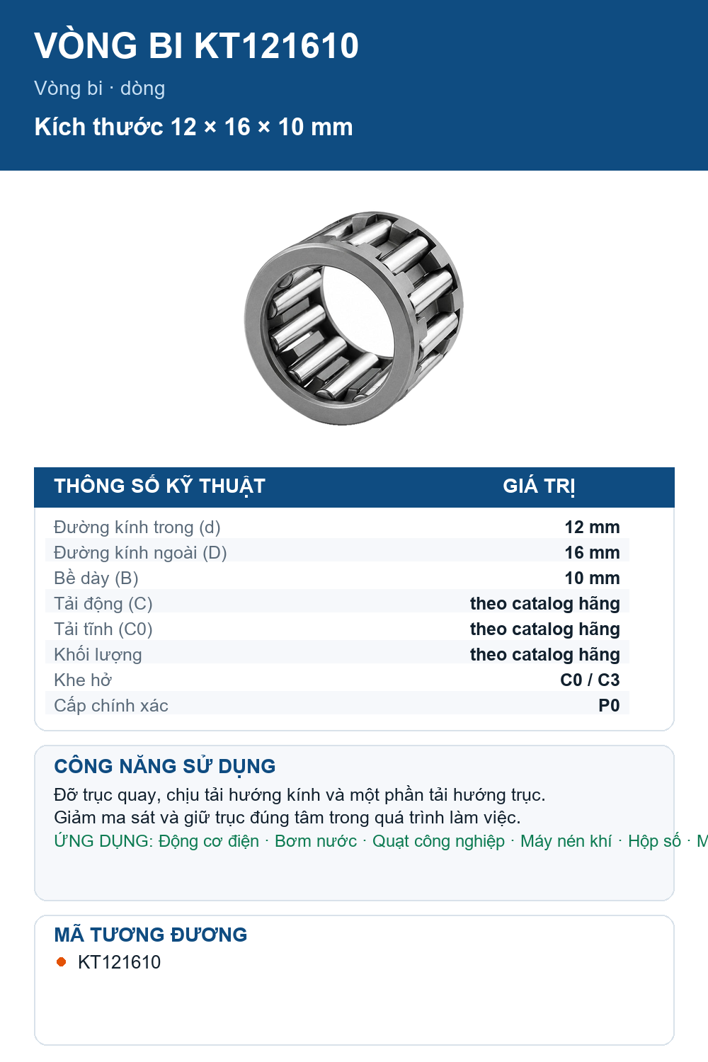 Vòng bi IKO KT121610 12x16x10mm — Ảnh thông số (Pinterest)