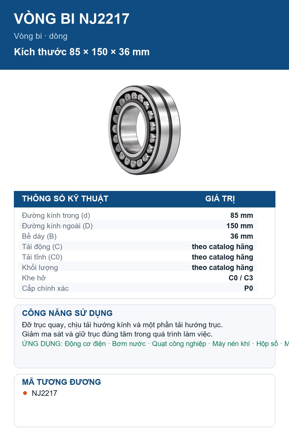 Vòng bi FAG NJ2217 85x150x36mm — Ảnh thông số (Pinterest)