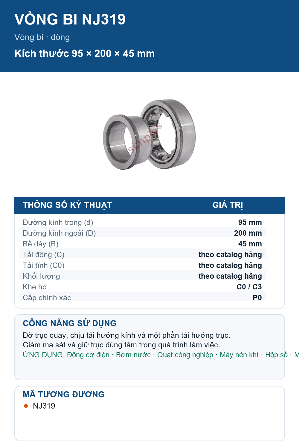 Vòng bi FAG NJ319 95x200x45mm — Ảnh thông số (Pinterest)