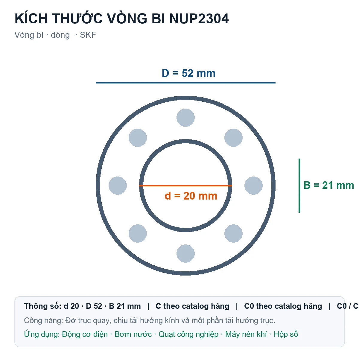 Vòng bi SKF NUP2304 20x52x21mm — Bản vẽ kích thước (Google Images)