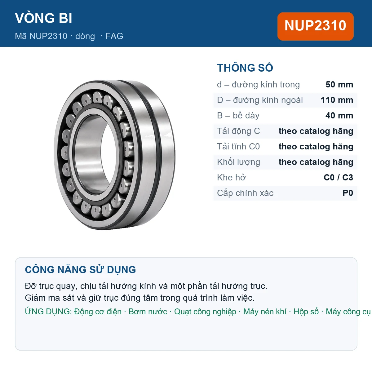 Vòng bi FAG NUP2310 50x110x40mm — Ảnh đăng sản phẩm (web)