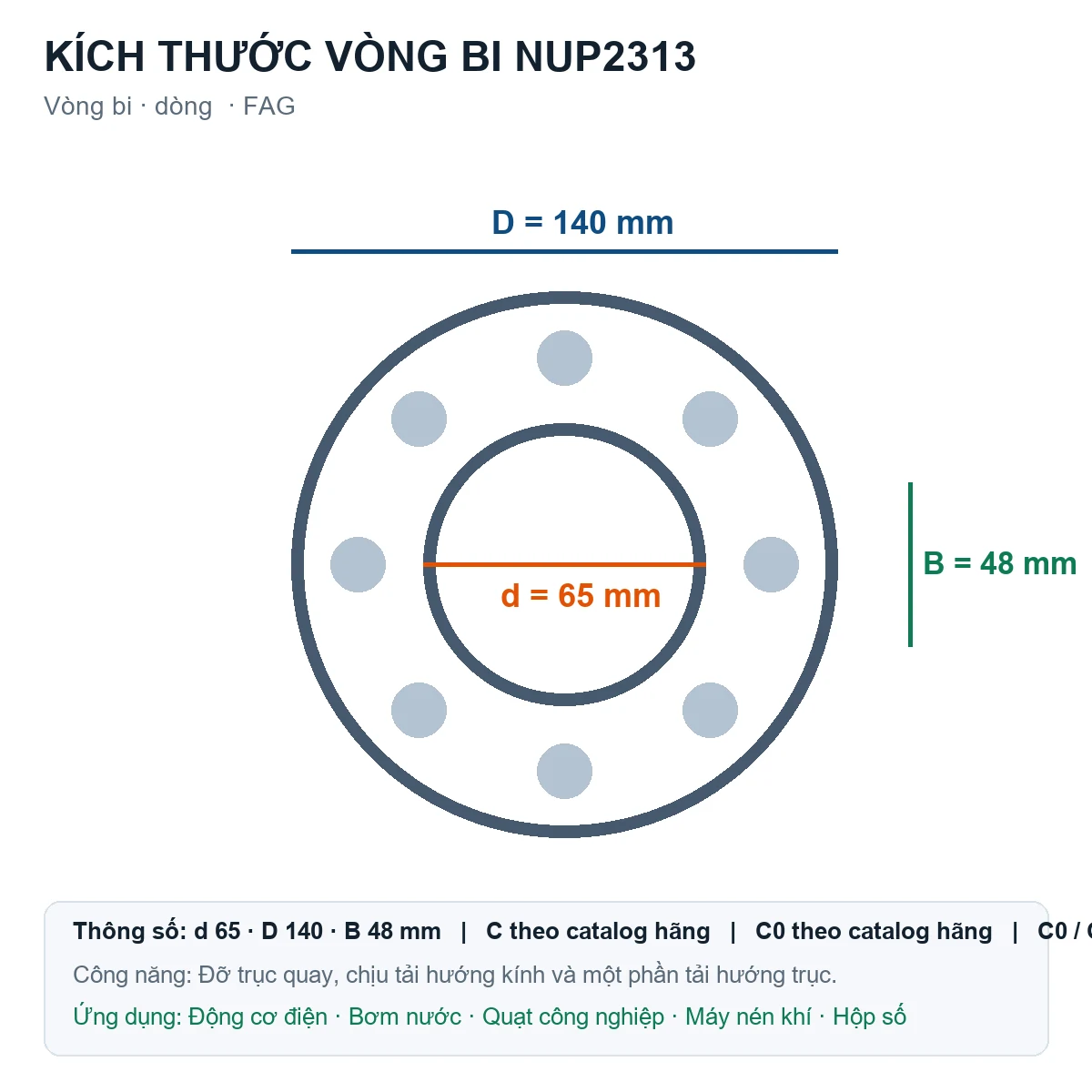 Vòng bi FAG NUP2313 65x140x48mm — Bản vẽ kích thước (Google Images)