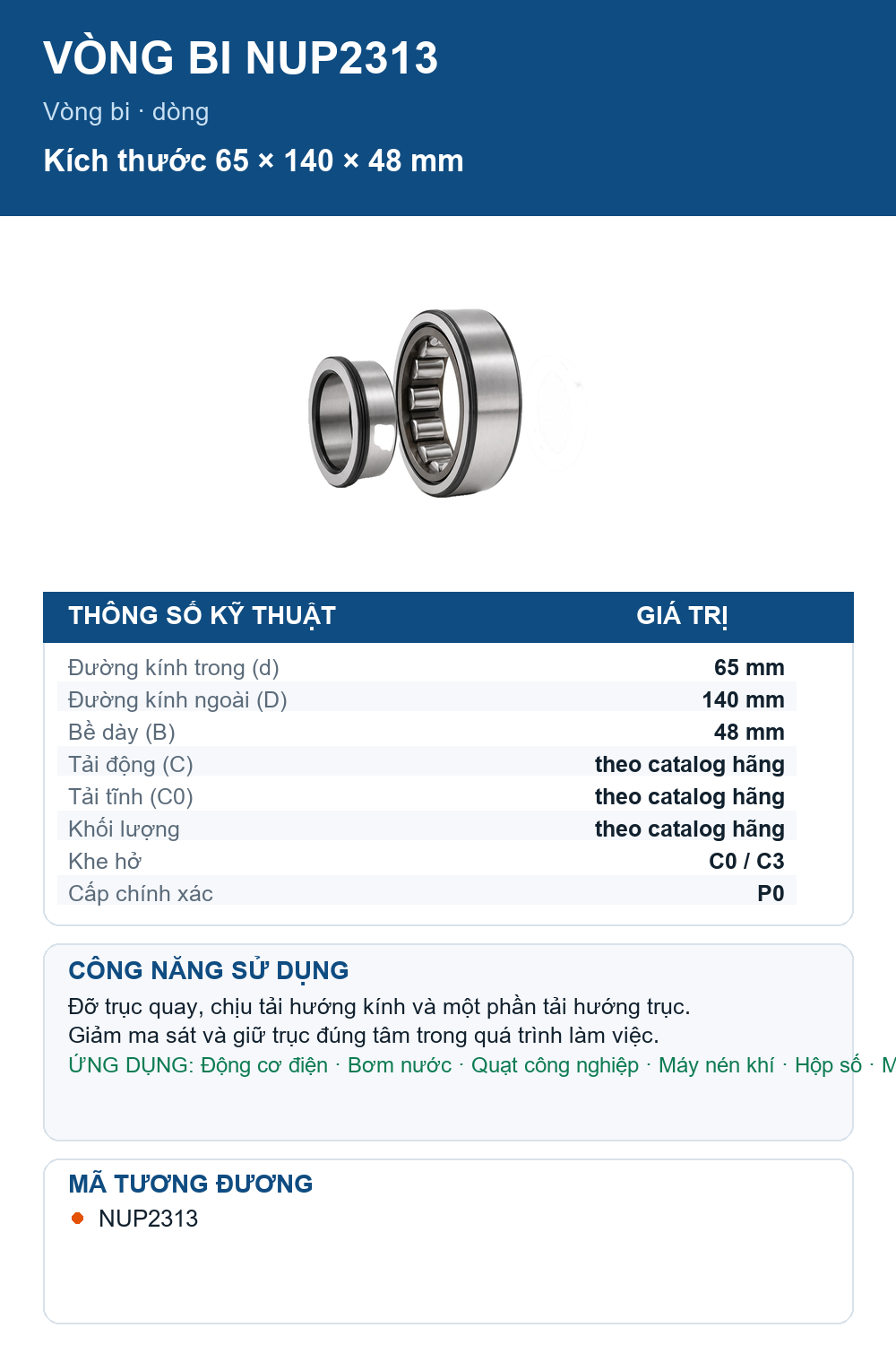 Vòng bi FAG NUP2313 65x140x48mm — Ảnh thông số (Pinterest)