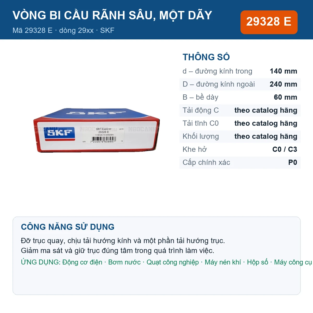 Vòng bi SKF 29328 E 140x240x60mm — Ảnh đăng sản phẩm (web)