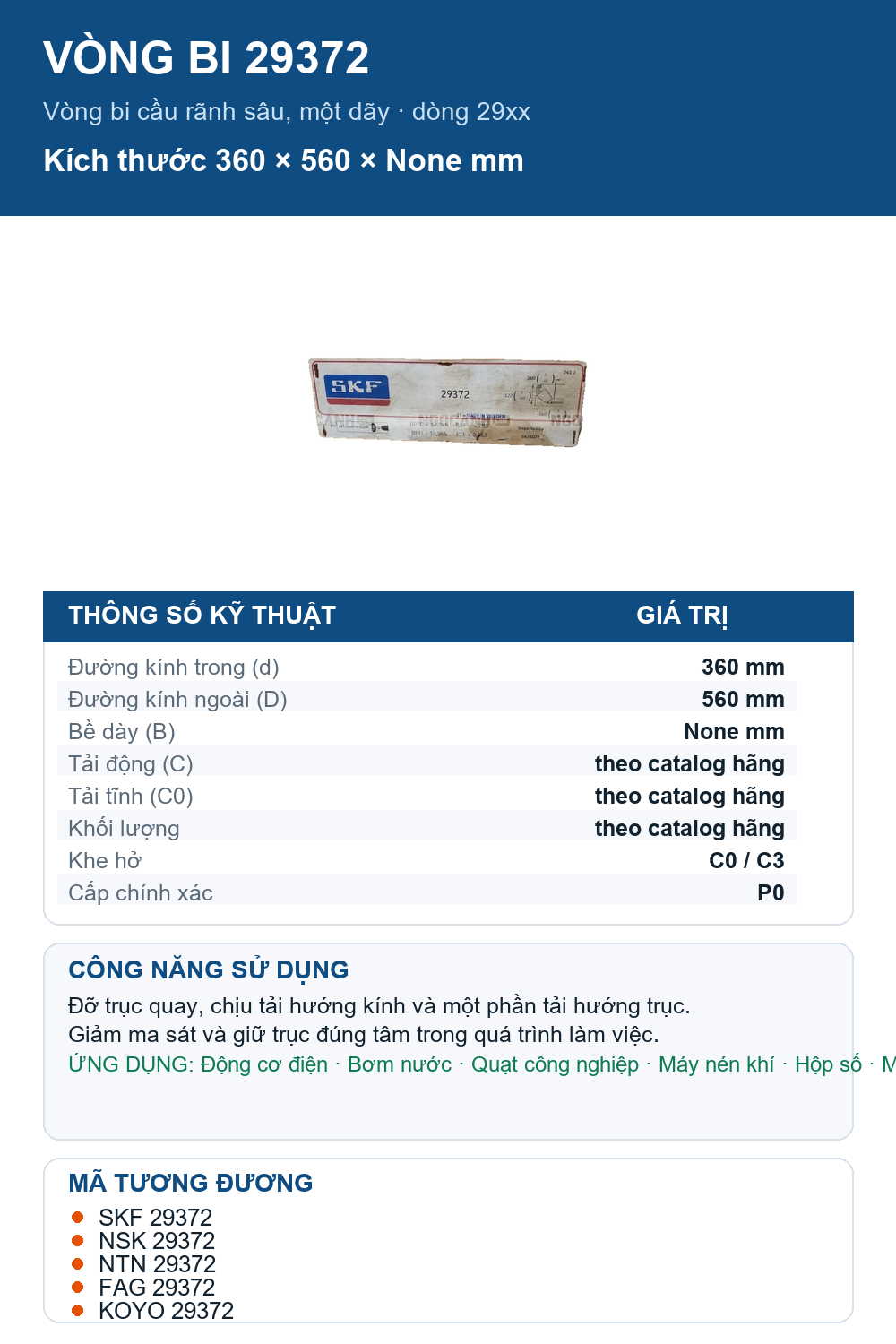 Vòng bi SKF 29372 360x560mm — Ảnh thông số (Pinterest)