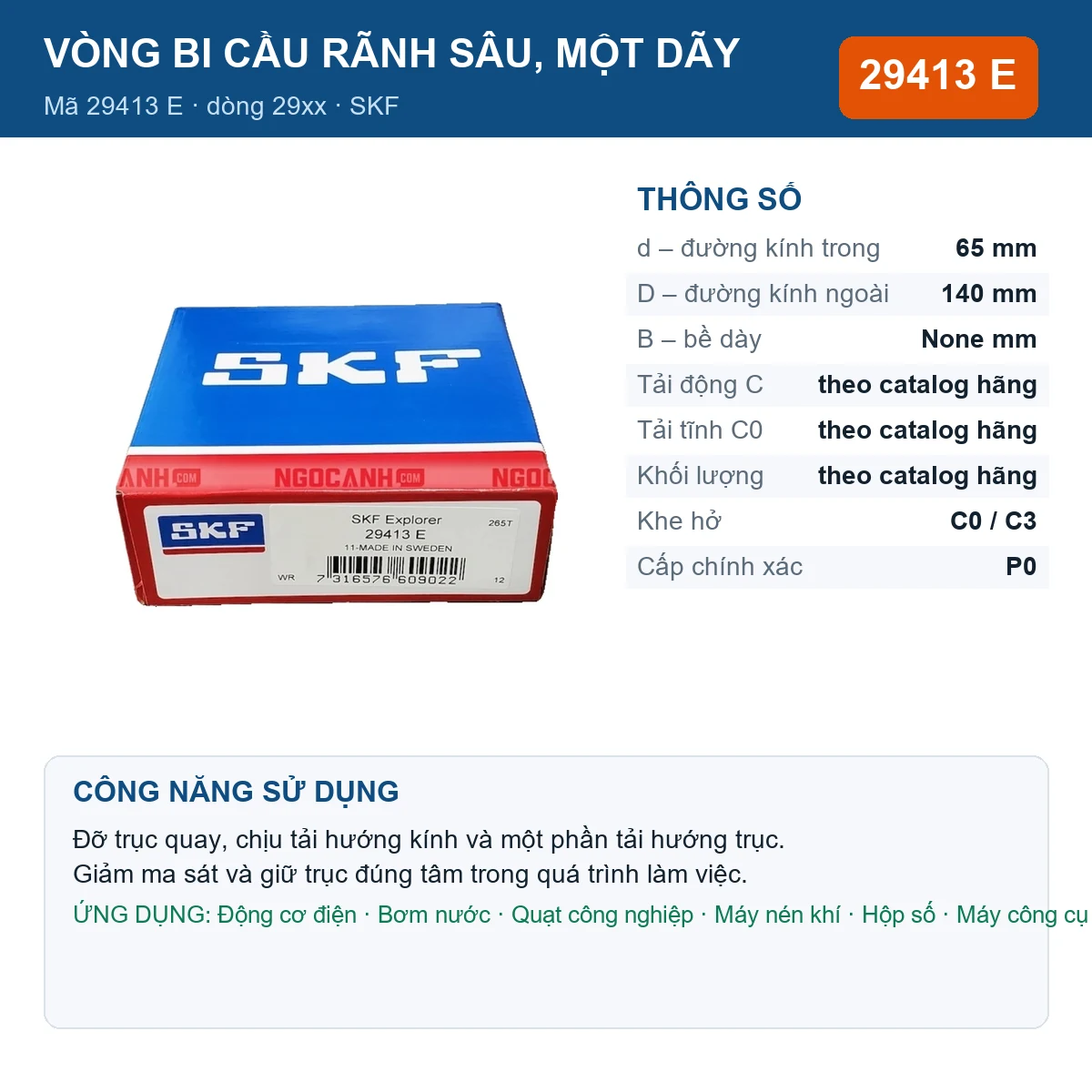 Vòng bi SKF 29413 E 65x140mm — Ảnh đăng sản phẩm (web)