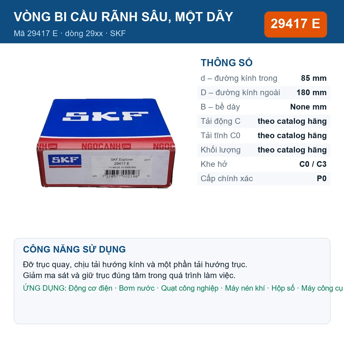 Vòng bi SKF 29417 E 85x180mm — Ảnh đăng sản phẩm (web)