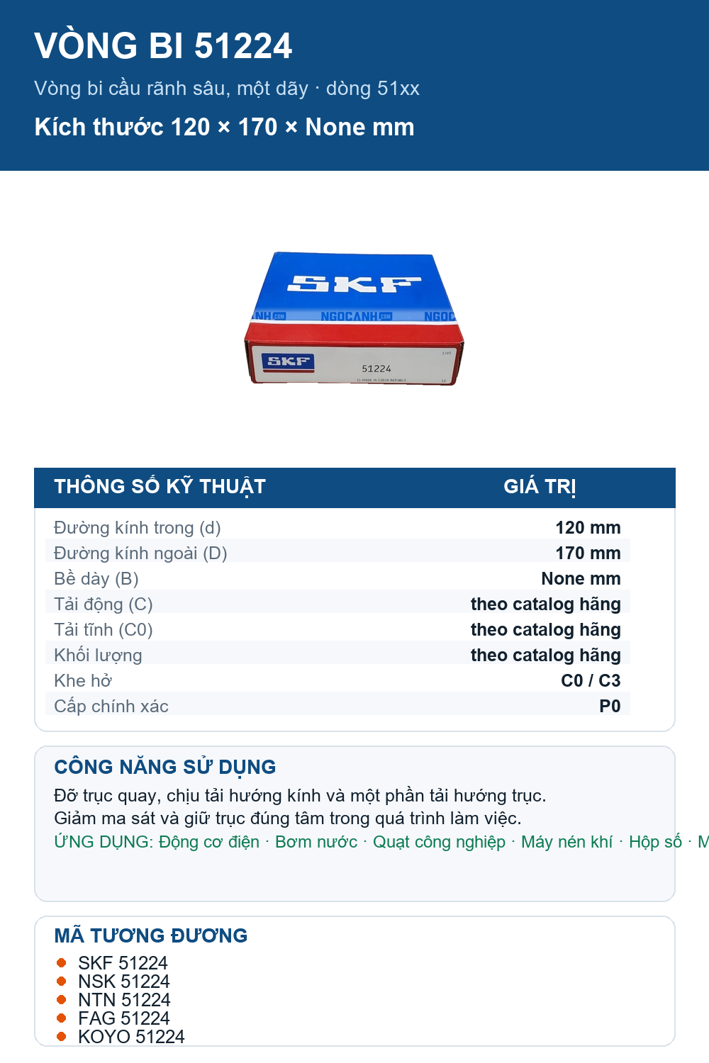 Vòng bi SKF 51224 120x170mm — Ảnh thông số (Pinterest)