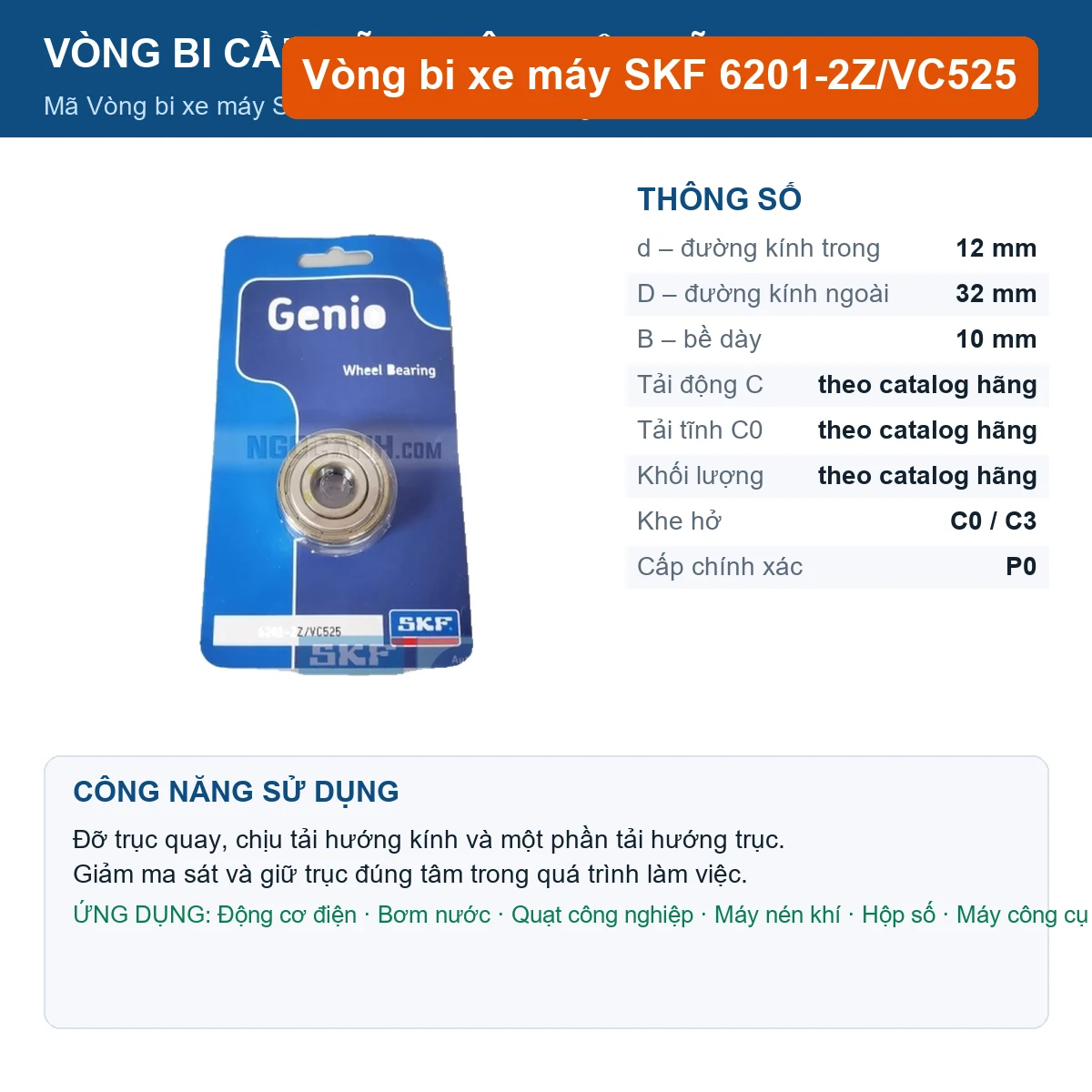 Vòng bi 6201-2Z/VC525