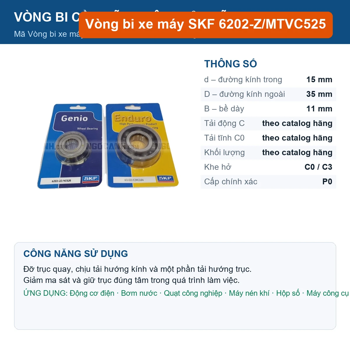 Vòng bi SKF 6202-Z/MTVC525 15x35x11mm — Ảnh đăng sản phẩm (web)
