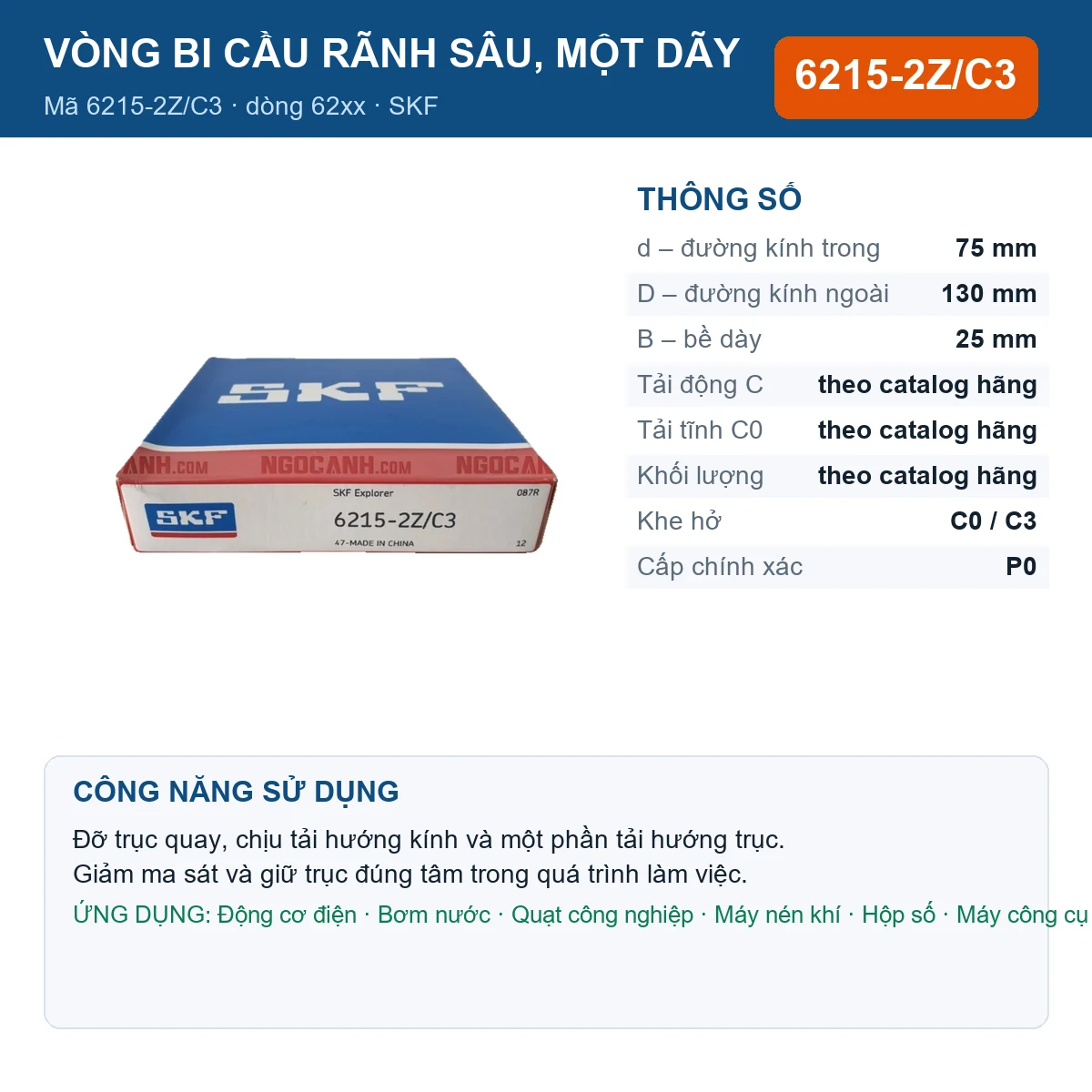 Vòng bi 6215-2Z/C3