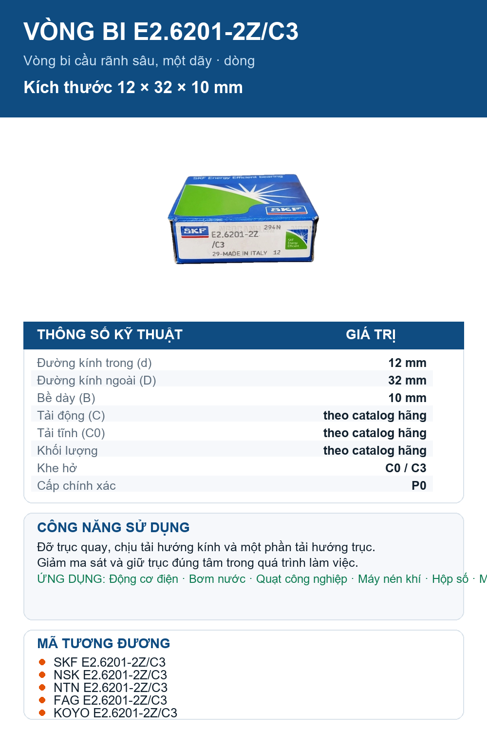 Vòng bi SKF E2.6201-2Z/C3 12x32x10mm — Ảnh thông số (Pinterest)