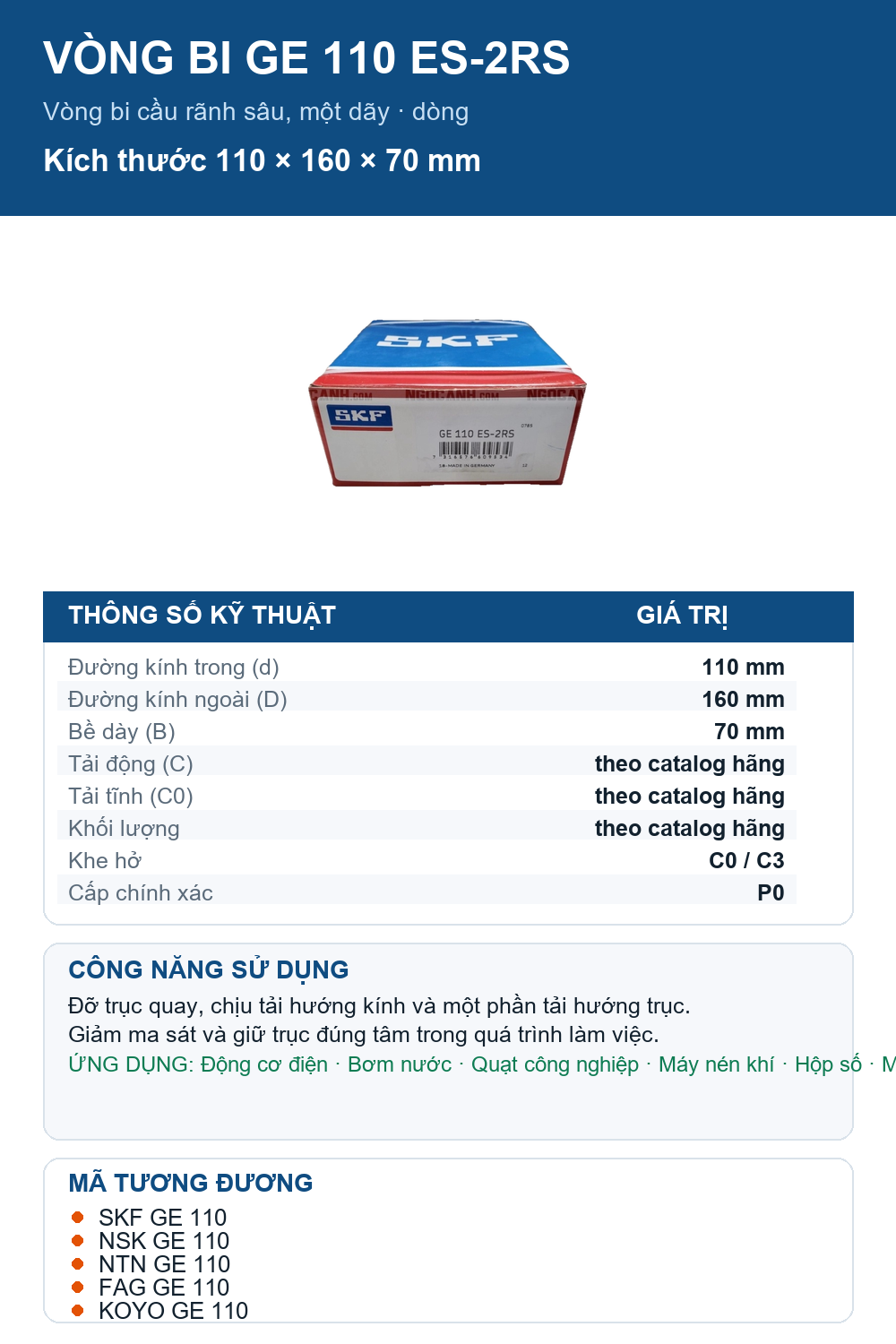 Vòng bi SKF GE 110 ES-2RS 110x160x70mm — Ảnh thông số (Pinterest)