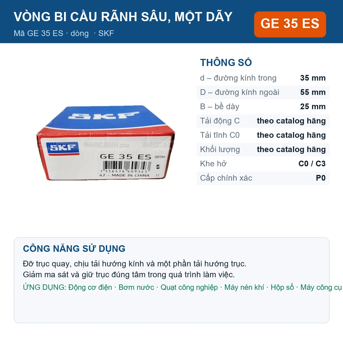 Vòng bi SKF GE 35 ES — kích thước 35x55x25mm