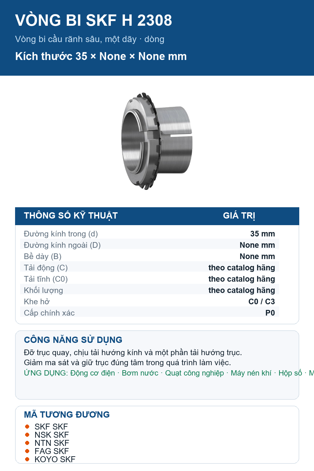 Vòng bi SKF H 2308 35mm — Ảnh thông số (Pinterest)
