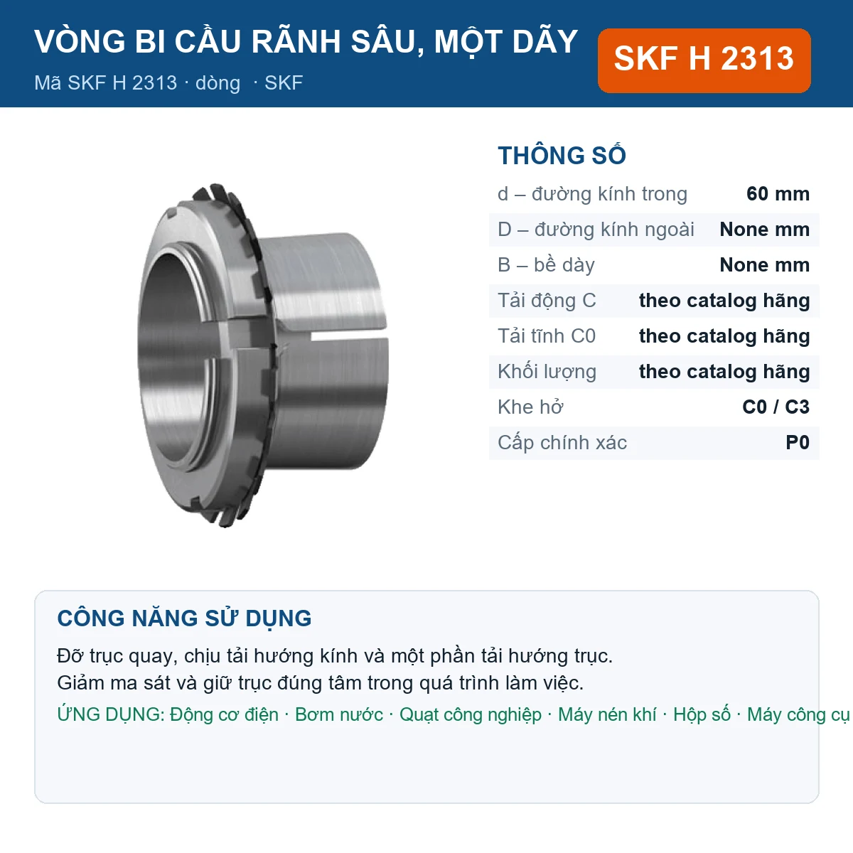 Vòng bi SKF H 2313 60mm — Ảnh đăng sản phẩm (web)
