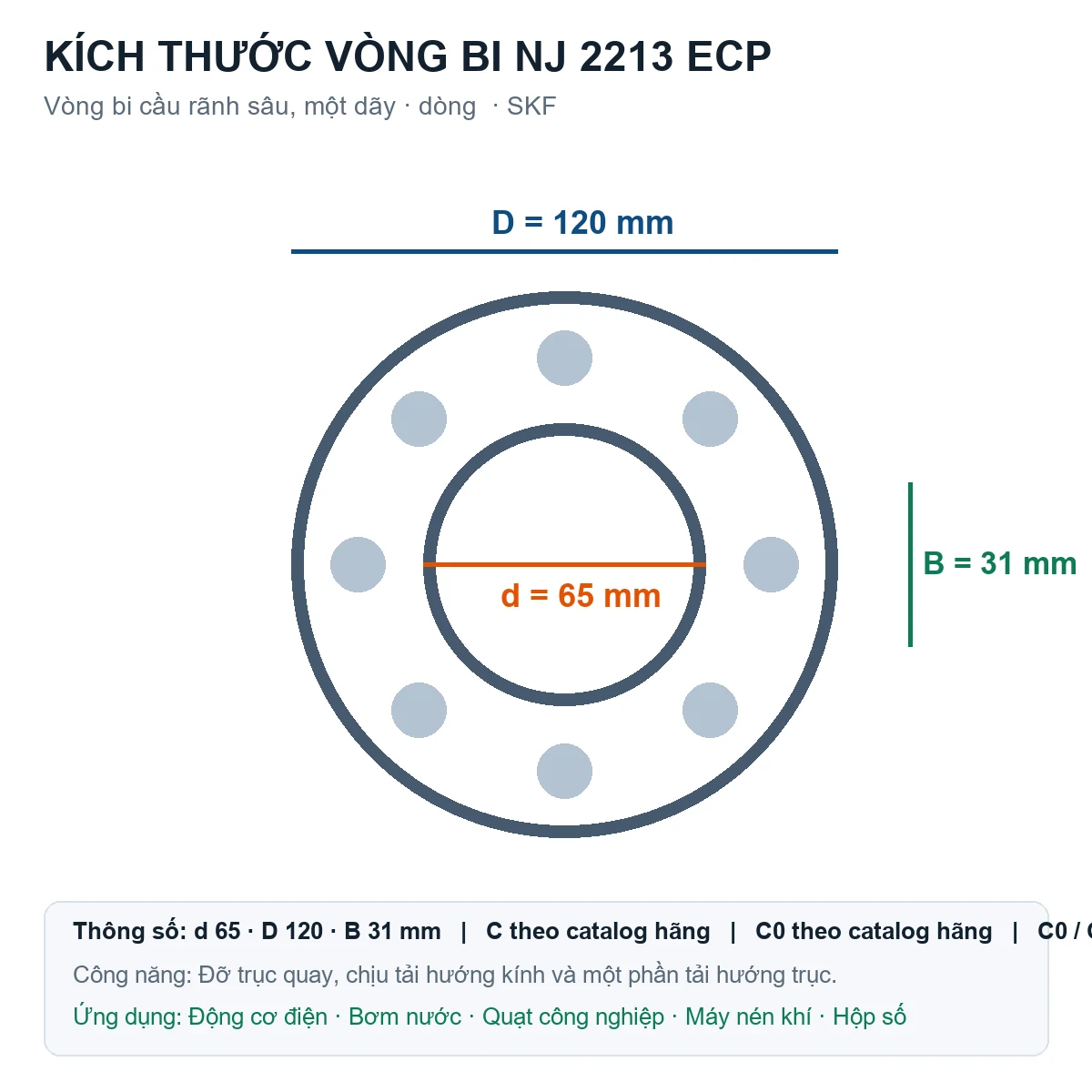 Vòng bi SKF NJ 2213 ECP 65x120x31mm — Bản vẽ kích thước (Google Images)