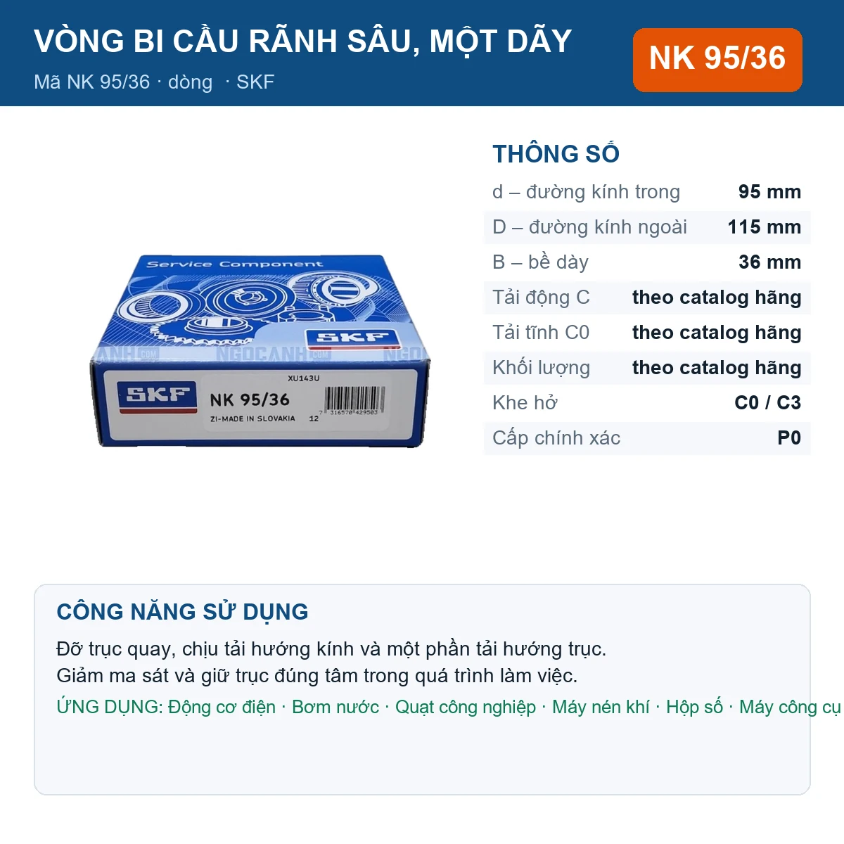 Vòng bi SKF NK 95/36 95x115x36mm — Ảnh đăng sản phẩm (web)