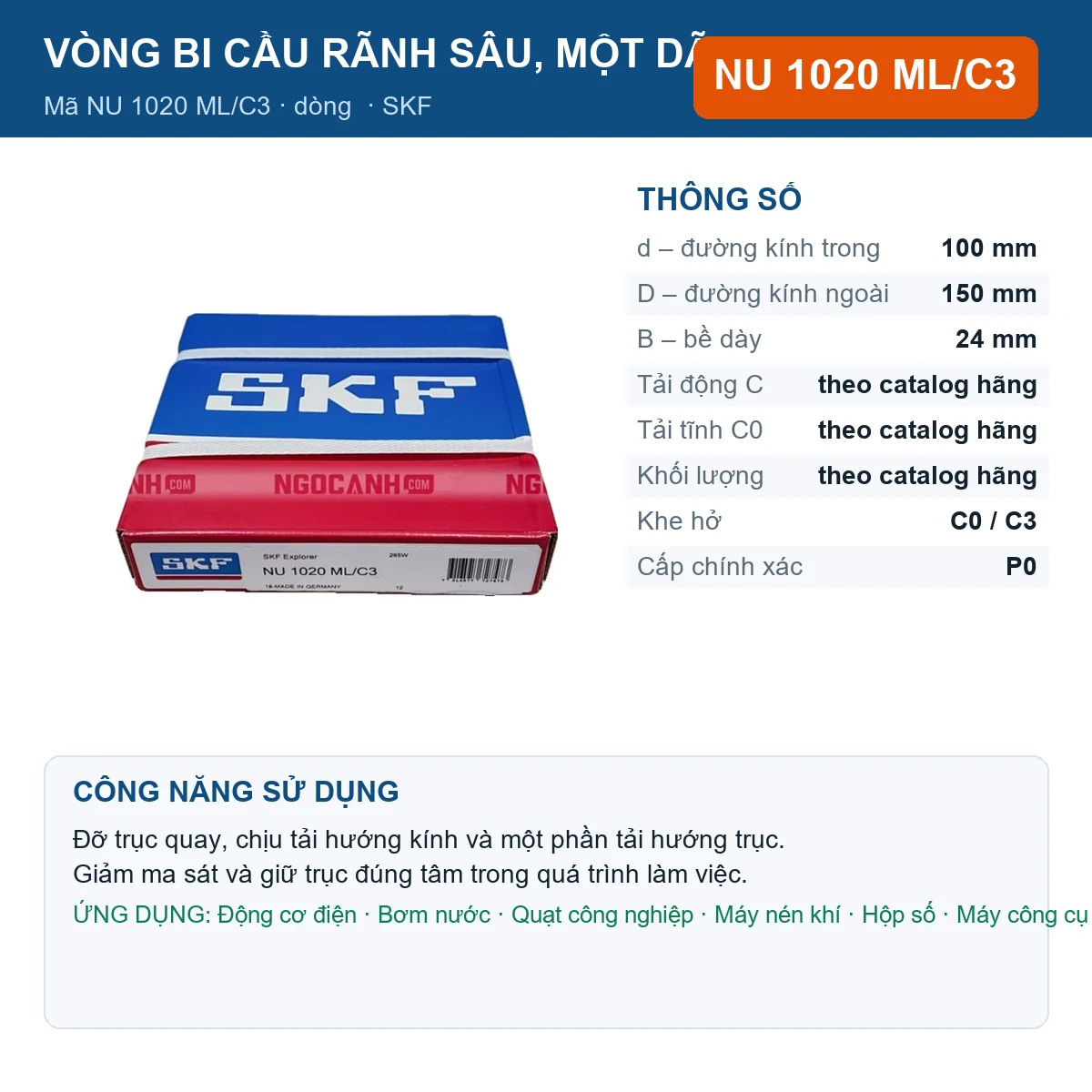 Vòng bi NU 1020 ML/C3