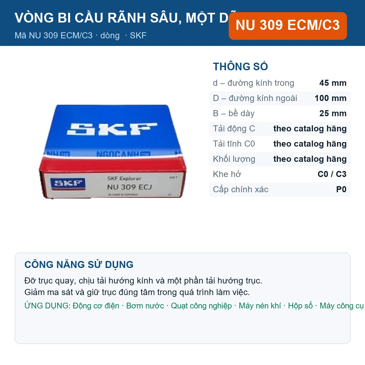 Vòng bi NU 309 ECM/C3