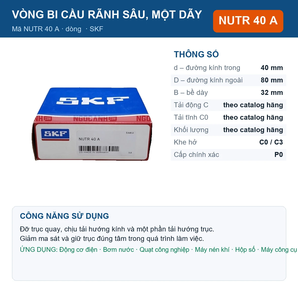 Vòng bi SKF NUTR 40 A 40x80x32mm — Ảnh đăng sản phẩm (web)