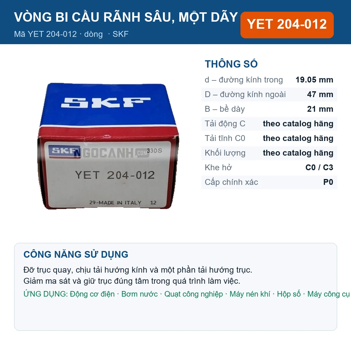 Vòng bi YET 204-012