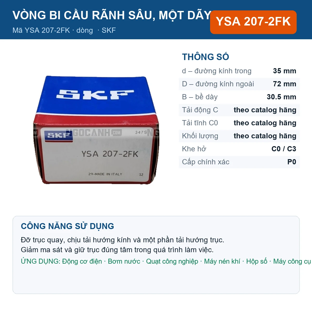 Vòng bi SKF YSA 207-2FK 35x72x30.5mm — Ảnh đăng sản phẩm (web)