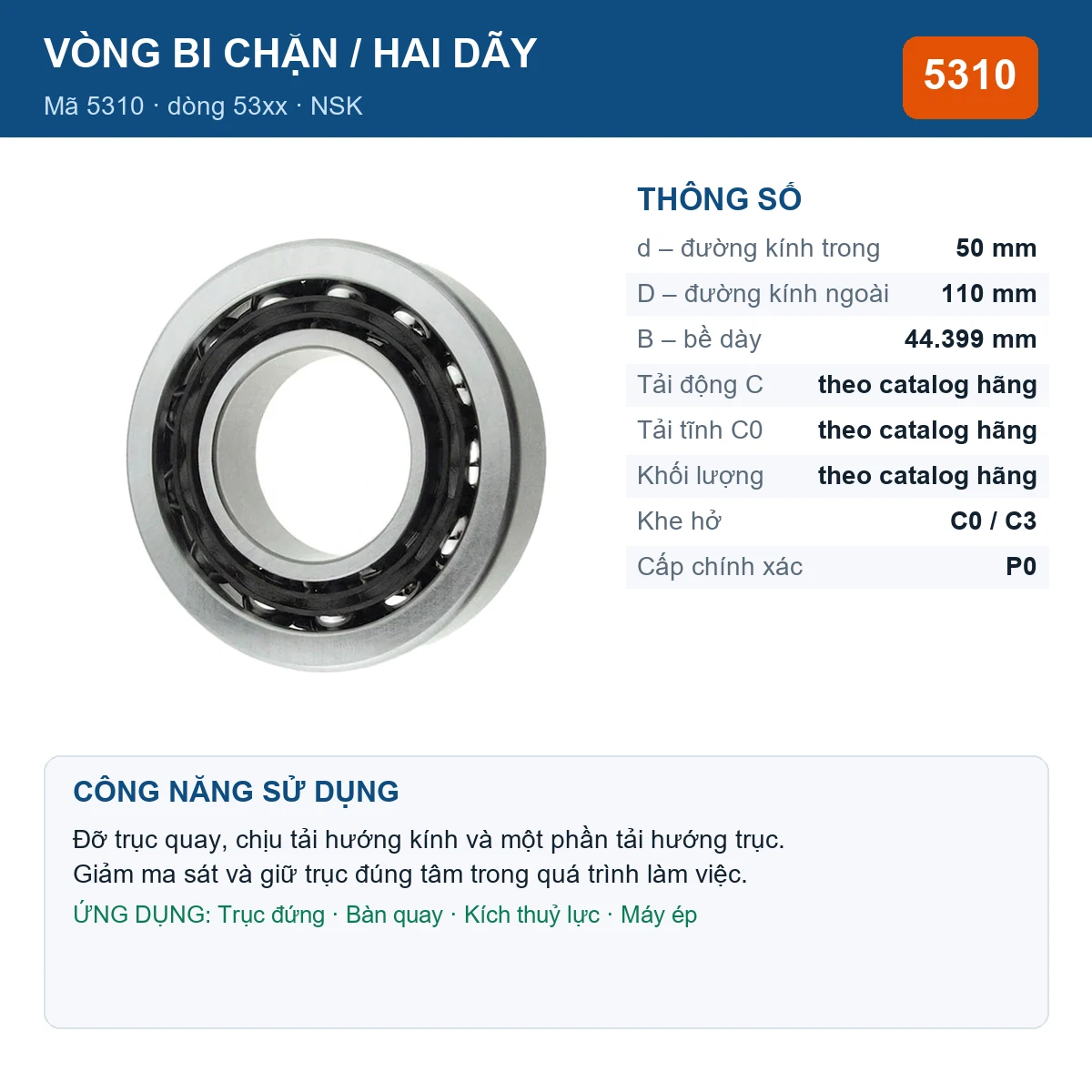 Vòng bi bạc đạn 5310 50x110x44.399mm NSK — Ảnh đăng sản phẩm (web)