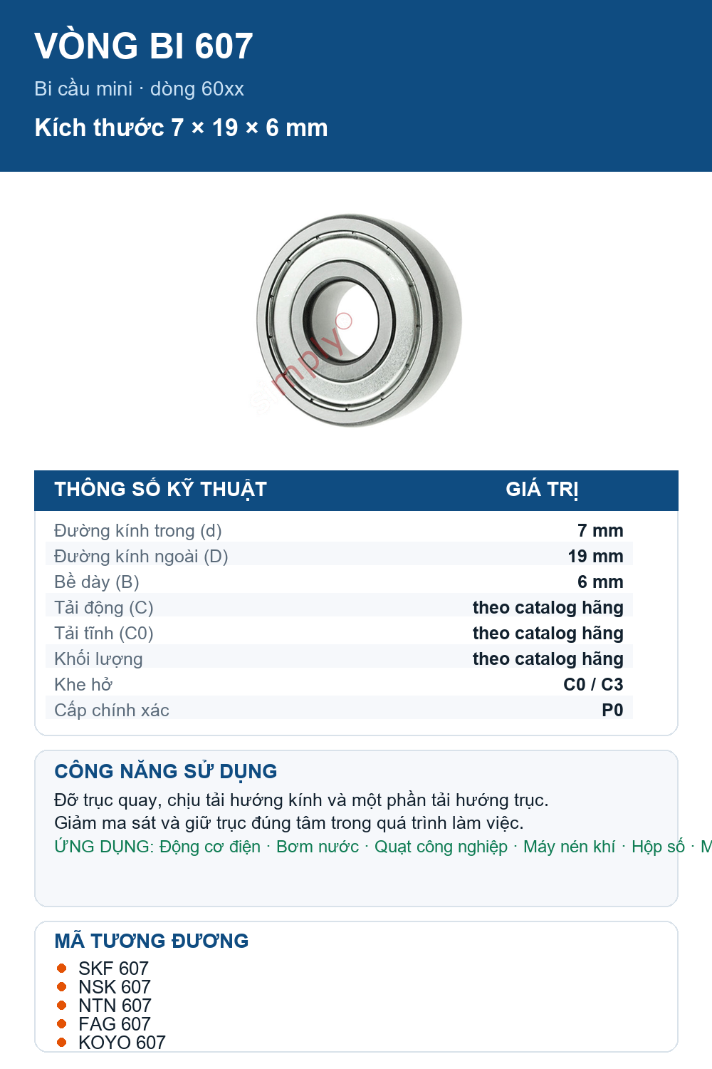 Vòng bi bạc đạn 607 7x19x6mm FAG — Ảnh thông số (Pinterest)