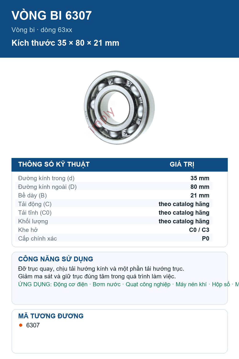 Vòng bi KOYO 6307 35x80x21mm — Ảnh thông số (Pinterest)